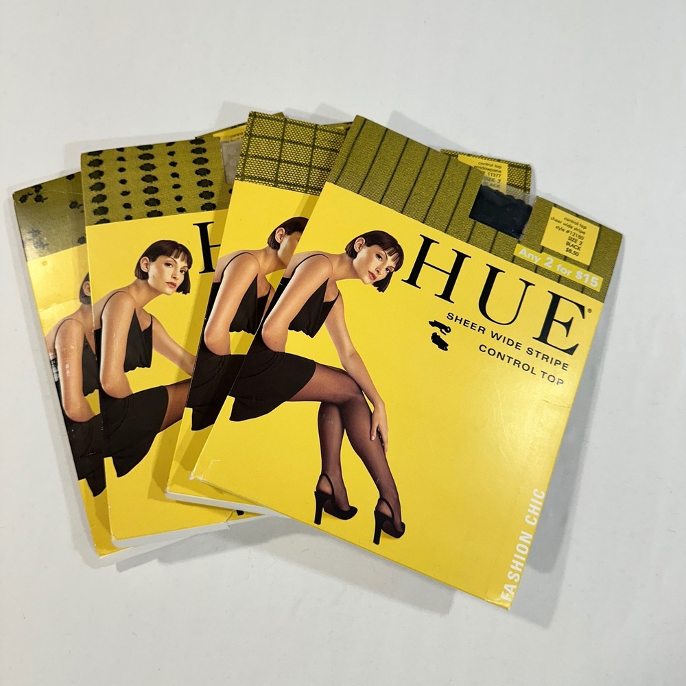HUE Patterned Sheer Tights Bundle Womens Size 2 Black Platinum Multi 4pk Vintage